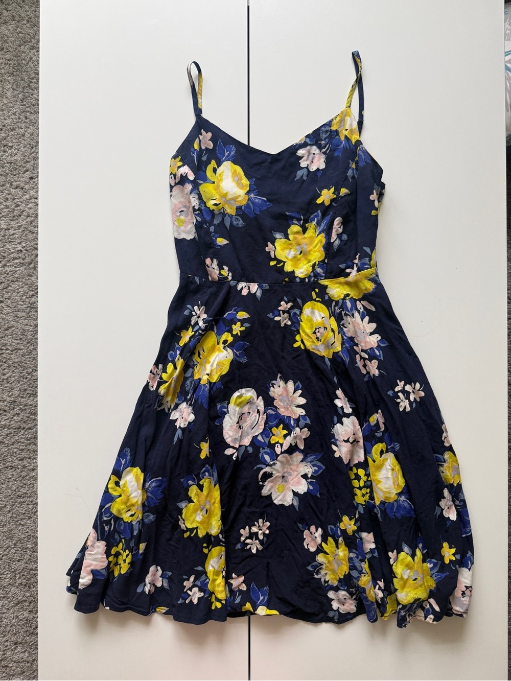 Old Navy Navy Floral Spaghetti-Strap Mini Dress with Yellow & Pink Flowers